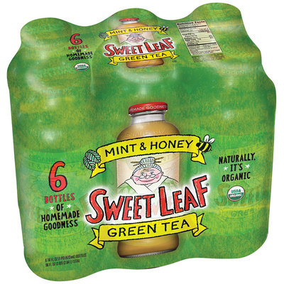 SWEET LEAF USDA-CERTIFIED ORGANIC ICED TEA, Mint and Honey Green Tea 16-ounce glass bottles (Pack of 6)