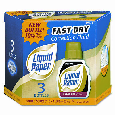 Liquid Paper 5643115 Fast Dry Correction Fluid- 22 ml Bottle- White- 3/Pack