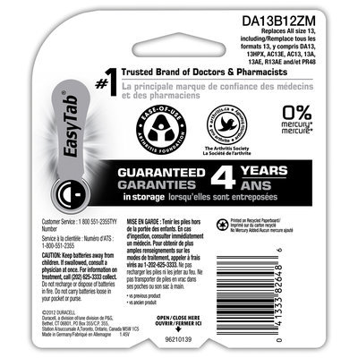 Duracell Hearing Aid Size 13 Batteries 12 Count
