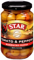 Star® Tomato & Peppers Marinated Olives 5.75 oz. Bottle