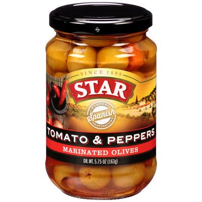 Star® Tomato & Peppers Marinated Olives 5.75 oz. Bottle