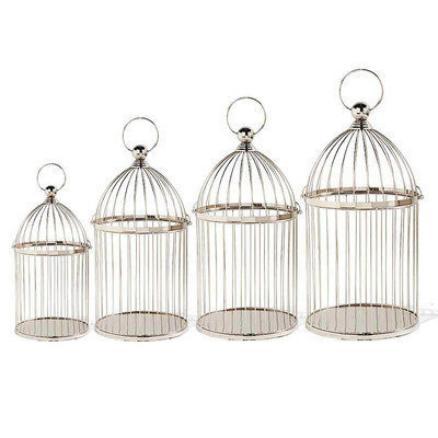 K And K Interiors 4 Piece Metal Birdcages with Handle