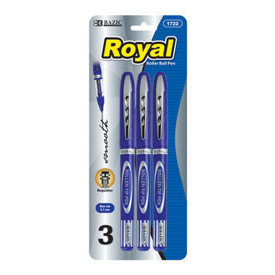 BAZIC Royal Blue Rollerball Pen (3/Pack)(Case of 144)