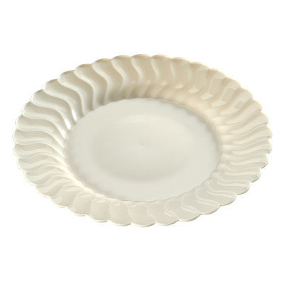 Fineline Settings, Inc Flairware Round Rippled Disposable Plastic Dinner Plate (144/Case), Bone