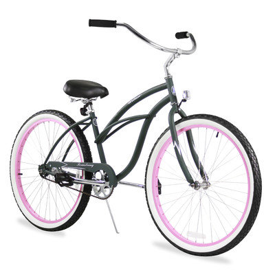 Firmstrong Urban Lady Limited Single Speed, Army Green w/ Pink Rims - Women's 26