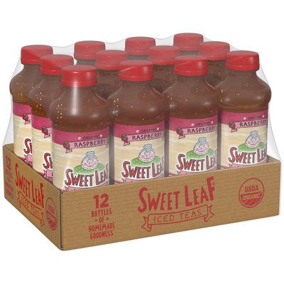 SWEET LEAF USDA-CERTIFIED ORGANIC ICED TEA, Raspberry 16-ounce plastic bottles