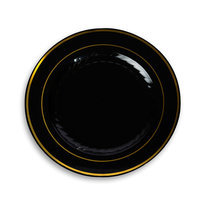 Fineline Settings, Inc Silver Splendor Plate (Pack of 120), 10 W x 10 D, Black with Gold Accent