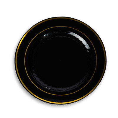 Fineline Settings, Inc Silver Splendor Plate (Pack of 120), 10 W x 10 D, Black with Gold Accent