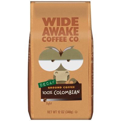 Wide Awake Coffee Company Decaf 100% Colombian Light Ground Coffee 12 Oz Stand Up Bag