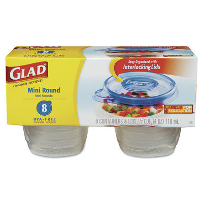 GladWare Mini-Round Food Container with Lid, 4 oz, Plastic, Clear, 12