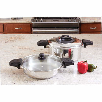 Chefs Secret Precise Heat 2 Piece 4 and 9 Quart Low Pressure Cooker Set