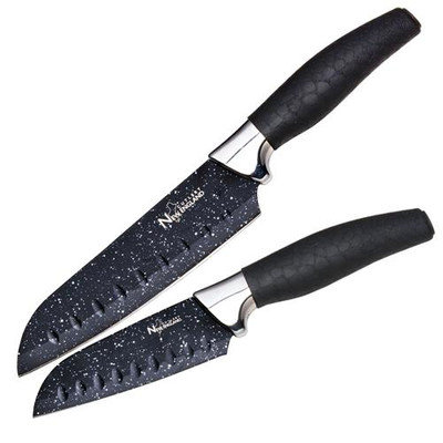 New England Cutlery 2 Piece Santoku Knife Set Color: Black