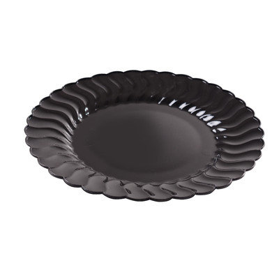 Fineline Settings, Inc Flairware Round Rippled Disposable Plastic Dinner Plate (180/Case), Black