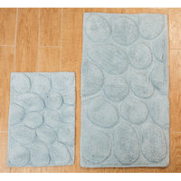 Textile Decor Castle 2 Piece 100% Cotton Palm Spray Bath Rug Set, 24 H X 17 W and 34 H X 21 W, Light Blue