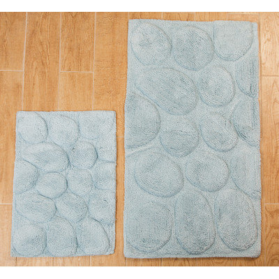 Textile Decor Castle 2 Piece 100% Cotton Palm Spray Bath Rug Set, 24 H X 17 W and 34 H X 21 W, Light Blue