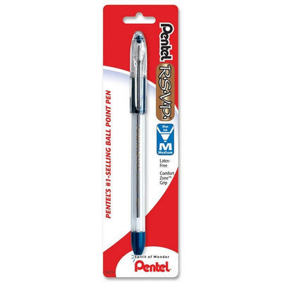 Pentel of America, Ltd. Ballpoint Pen, Medium Point, Blue Ink/Clear Barrel