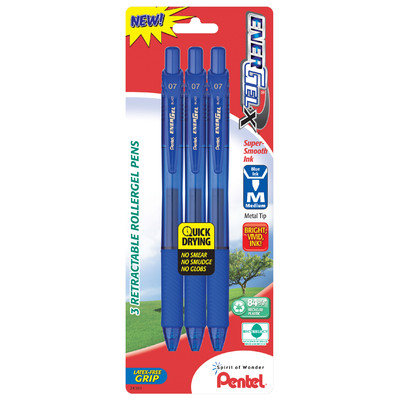 Pentel 3 Count 0.7mm Blue Needle Point Gel Pen