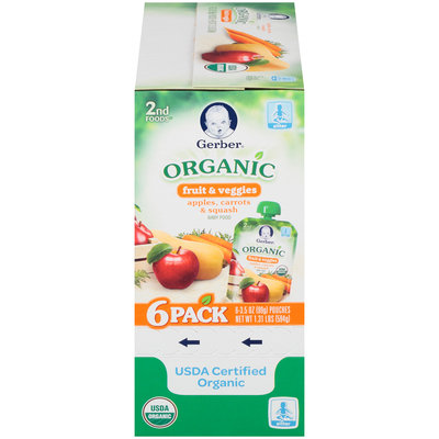 Gerber Organic 2nd Foods Fruit & Veggies Apples, Carrots & Squash Baby Food 6-3.5 oz. Pouches