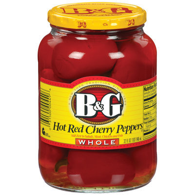 B&G Hot Red Cherry Whole Peppers 32 Oz Jar