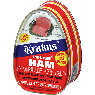 Krakus Polish Ham with Natural Juices Packed in Gelatin 1.5 lb Can