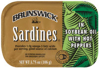 Brunswick In Soybean Oil W/Hot Peppers 3.75 Oz Tin Overwrap Sardines