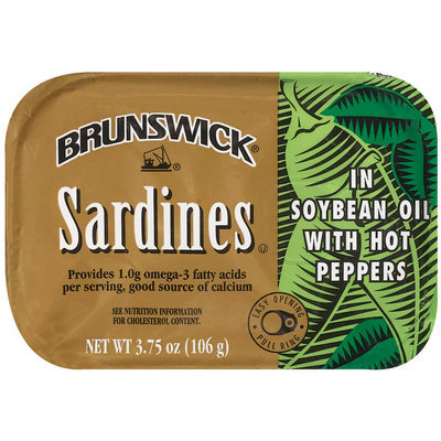 Brunswick In Soybean Oil W/Hot Peppers 3.75 Oz Tin Overwrap Sardines