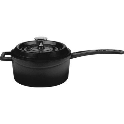 Lava Cookware Signature Enameled Cast-Iron 1 Qt Sauce Pan with lid, Black Obsidian