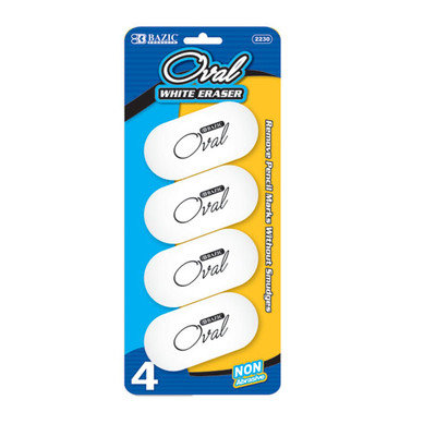 Bazic 223072 White Oval Eraser Pack of 24