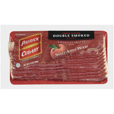 PATRICK CUDAHY Retail Thick Sliced Double Smoked Sweet Apple-Wood Smoked 12ct/14oz Bacon - Retail PACKAGE