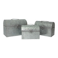 Cheung's Rattan Imports Set of 3 Galvanized Metal Round Top Container