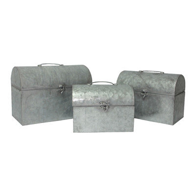 Cheung's Rattan Imports Set of 3 Galvanized Metal Round Top Container