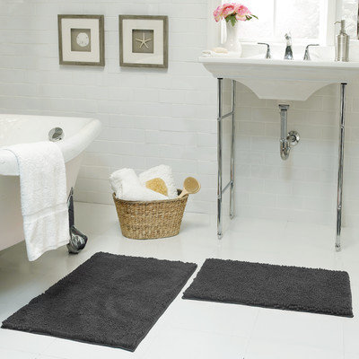 Resort Collection Chenille Plush 2 Piece Bath Mat Set, Gray
