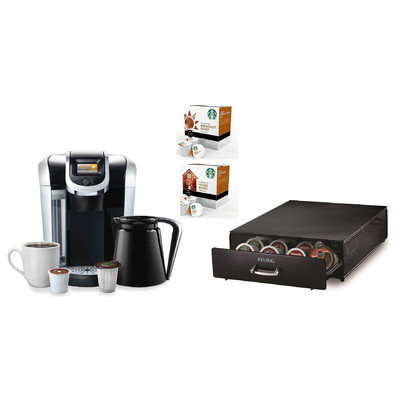 Keurig 2.0 K450 Brewing System with Countertop Storage Drawer, Starbucks Breakfast Blend K-Cups and Starbucks House Blend K-Cups