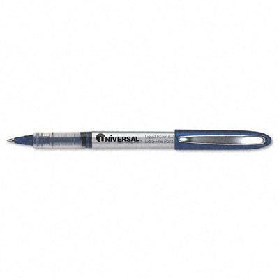 Universal Roller Ball Stick Liquid Pen, Blue Ink, Extra Fine, 12/Pack