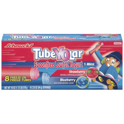 Schnucks Tubeyolar Spoon Free Lowfat Strawberry & Blueberry 2.25 Oz Yogurt 8 Ct Box