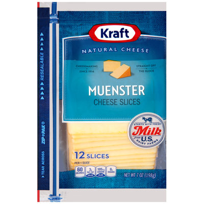 Kraft Muenster Cheese Slices 12 ct ZIP-PAK®