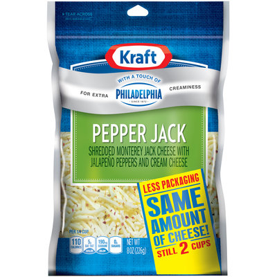 Kraft Natural Cheese Pepper Jack W/Touch of Philadelphia Shredded Cheese 8 Oz Peg