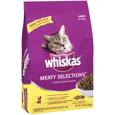 Whiskas Meaty Selections Chicken & Turkey Flavors Adult 1+ Yrs Dry Cat Food 3 Lb Bag