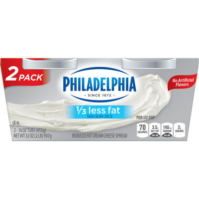 Philadelphia 1/3 Less Fat Cream Cheese Spread 2-16 oz. Tubs