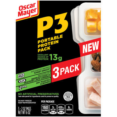 Oscar Mayer P3 Turkey Breast, Colby Jack Cheese & Almonds Portable Protein Pack 3-2.0 oz. Trays