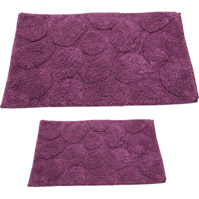 Textile Decor Castle 2 Piece 100% Cotton Palm Spray Bath Rug Set, 24 H X 17 W and 40 H X 24 W, Aubergine