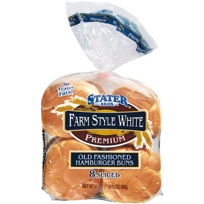 Stater Bros. Old Fashioned Hamburger Farm Style White 8 Ct Buns 21 Oz Bag