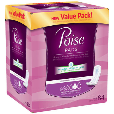 Poise® Pads* Maximum Absorbency Long Length Incontinence Pads 84 ct Box