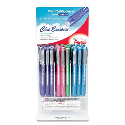 Pentel of America, Ltd. Clic Eraser, Retractable, Refillable, 60 per Set, Assorted