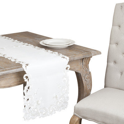 Saro Ivory Embroidered Cutwork Table Topper or Runner