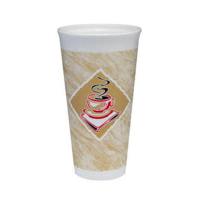 Dart 20 Oz Caf G Design Foam Hot / Cold Cups in White / Brown with Red Accents (Pack of 20)