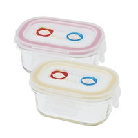 Innobaby Glass Rectangle Food Storage Container, 2 Pack, Yellow/Pink (Discontinued by Manufacturer)