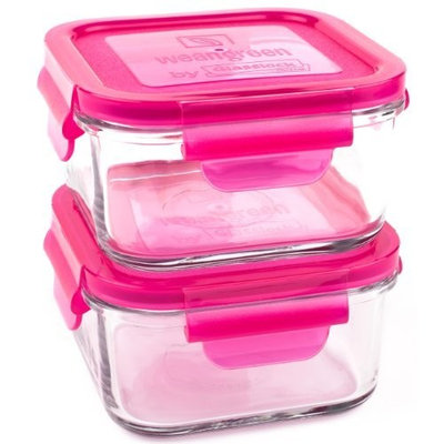 Wean Green 2-Pack Lunch Cubes Glass Food Containers, Raspberry