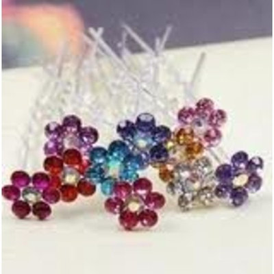 mollys corner Crystal flower Bridal, Sweet 16 or any other occasion, party Hair Pins. Wedding Jewelry!5 pins!red!!!