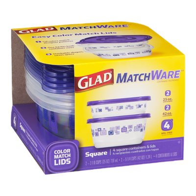 Glad MatchWare Square Containers & Lids - 4 CT
